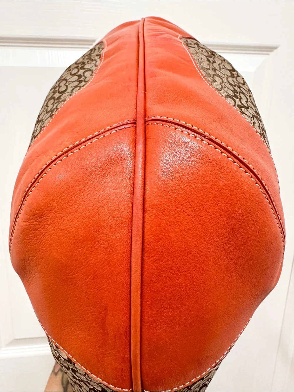 Coach Ergo Large Crescent Hobo Bag Brown Monogram Canvas Orange‎ Leather
